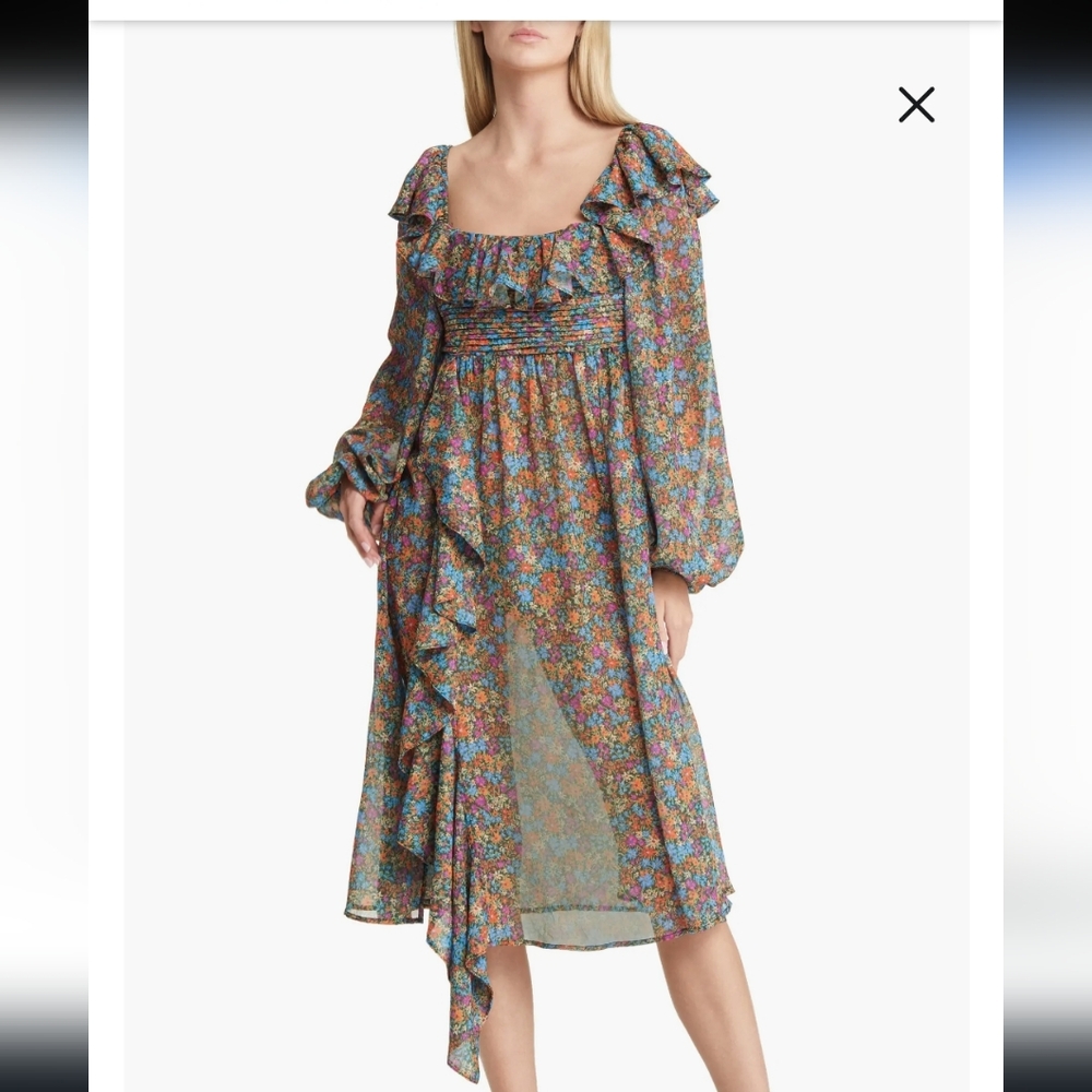 For Love & Lemons Brittany Floral Print Long Sleeve Midi Dress - Picture 4 of 9